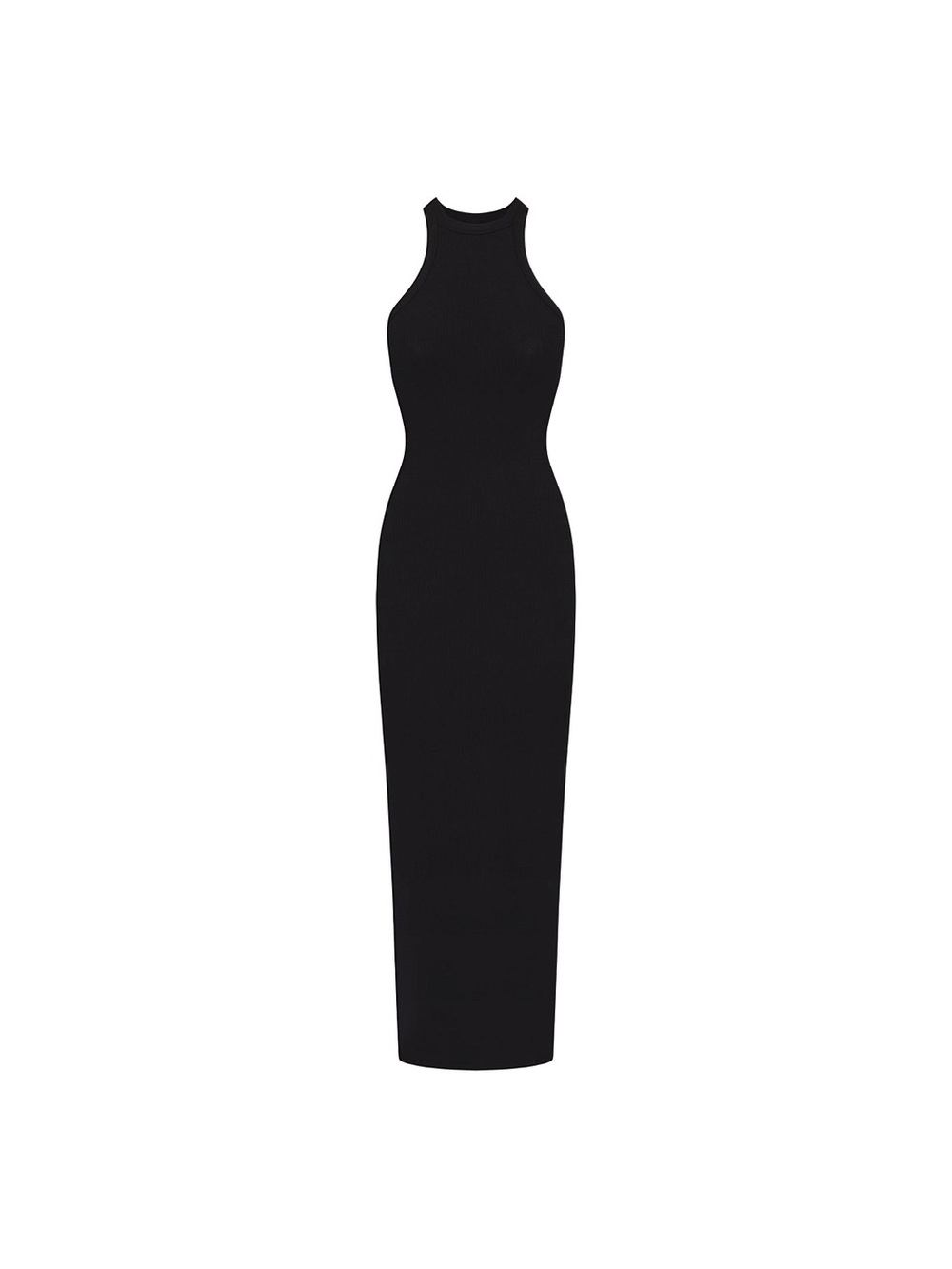 SKIMS Black Ribbed High-Neck Sleeveless Maxi Dress